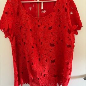 Vibrant Red Floral Lace Blouse